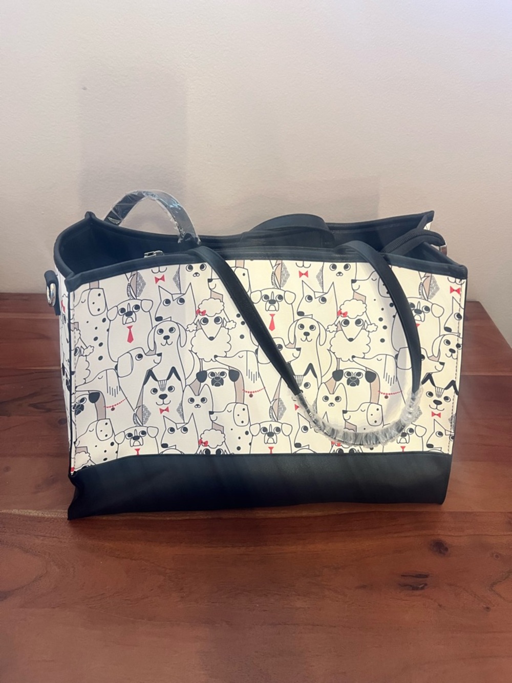 Playful Black & White Dog Print Tote Bag - Picture 2 of 4